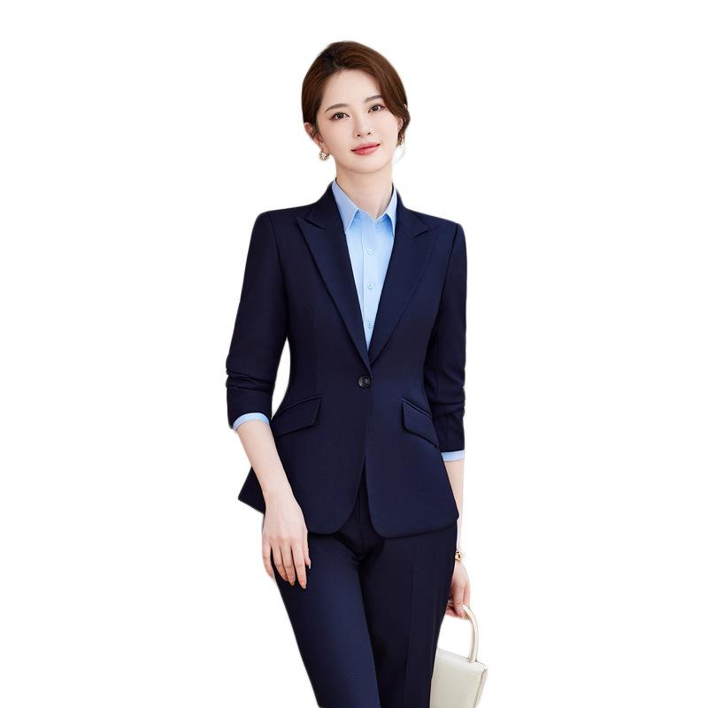 樂天商城 - セットアップ レディース スーツ 事務服 制服 ビジネス オフィス 通勤 ホテル 接客 上下セット ジャケット パンツ スカート ロングパンツ 長袖 秋冬 上品 エレガント 高級感 ポリエステル きれいめ ブラック グレー ブルー