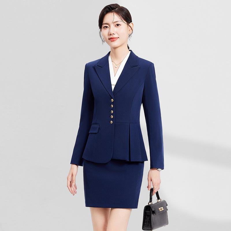 Rakuten - スーツ レディース セットアップ パンツ スカート シャツ 事務服 ユニフォーム 通勤 接客 受付 秋冬 テーラードジャケット 長袖 ストレッチ 伸縮性 高級感 ポリエステル ブルー ブラック 大きいサイズ