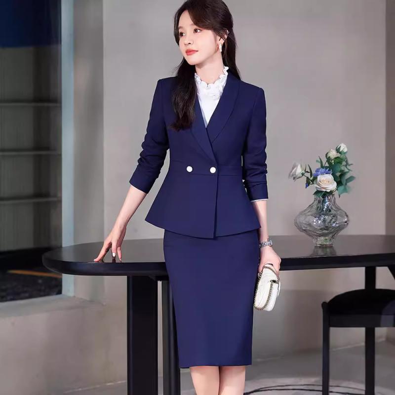 Rakuten - テーラードジャケット レディース セットアップ 事務服 制服 接客 受付 通勤 フォーマル ビジネス パンツスーツ スカート 長袖 ポリエステル レーヨン 高級感 秋冬 ブラック 紺 グレー