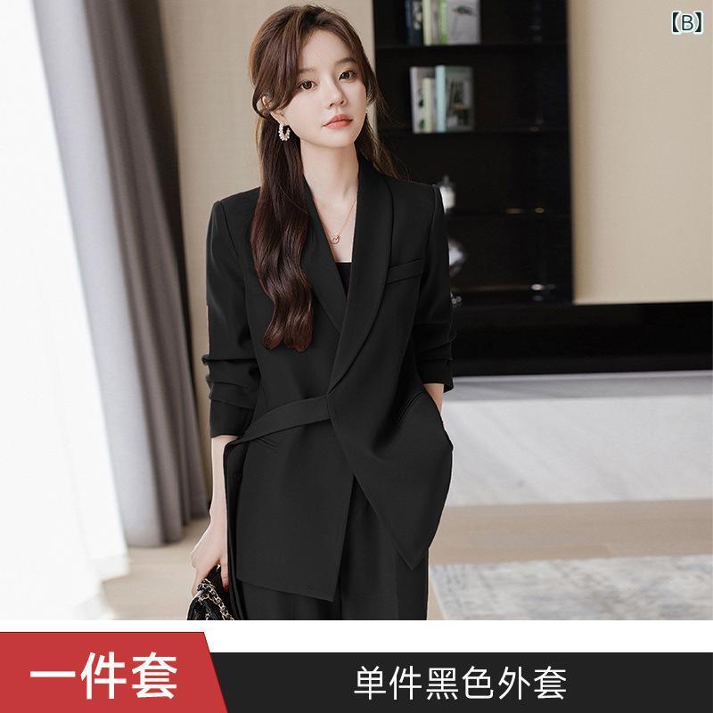 セットアップ レディース スーツ テーラードジャケット パンツ 上下セット 2点セット ビジネス オフィス 通勤 制服 美容院 エレガント 高級感 きれいめ 伸縮性 シェニール 春秋 ベージュ ブラック ローズピンク frontop-13335376 フロントップ楽天市場店 サンプル画像3