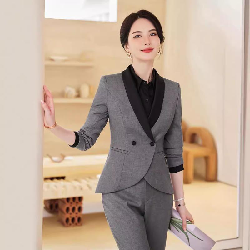 セットアップ レディース テーラードジャケット パンツスーツ スカートスーツ 事務服 制服 通勤 接客 オフィス 春秋 長袖 無地 高級感 上品 きれいめ ブラック グレー ブルー