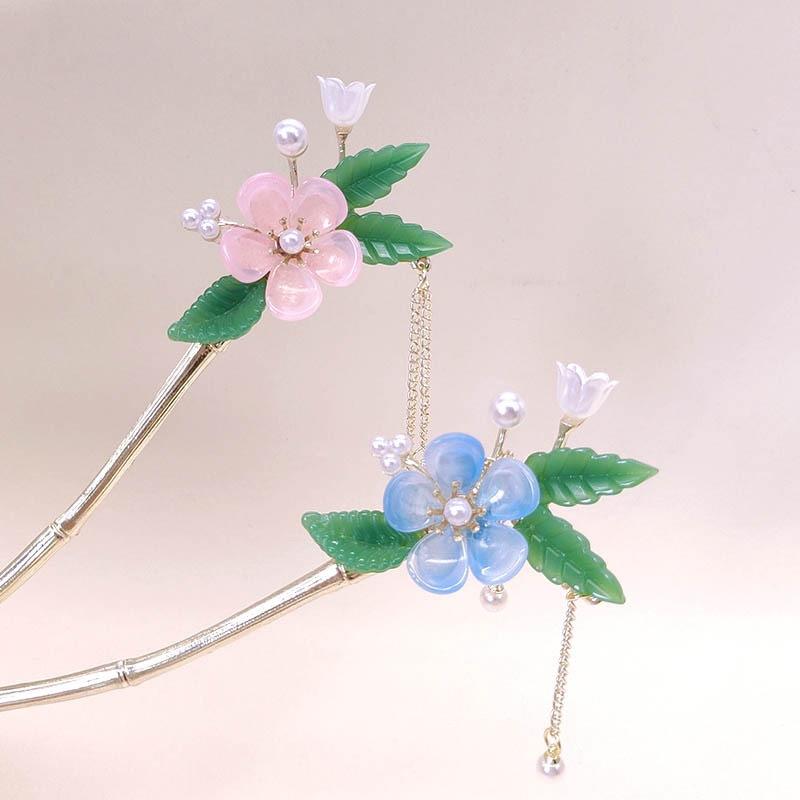 ・カテゴリ: 髪飾り・スタイル: 古風・素材: 合金・モチーフ: 花・加工: メッキ加工・カラー展開: ブルー、ピンク
