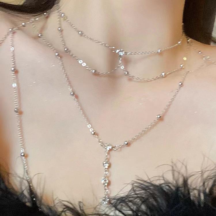 Necklaces, Braclets - ボディチェーン レディース 胸元 胸飾り 重ね付け 多層 チェーン ネックレス セット アクセサリー 欧米風 セクシー 電気メッキ加工 合金 白水晶 きれいめ おしゃれ かわいい 華やか 結婚式 パーティー ビーチ ゴールド シルバー