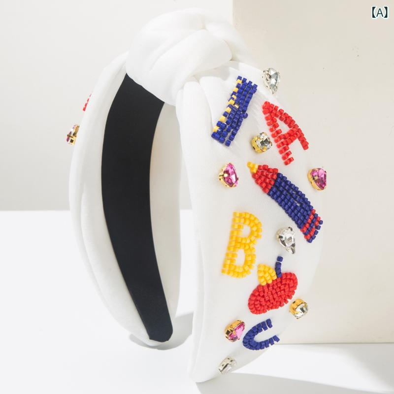 カチューシャ レディース ヘアアクセサリー 韓国 ジルコニア 英字 アルファベット レインボー 虹 鉛筆モチーフ ビーズ 刺繍 ハンドメイド 布製 高級感 髪飾り 春夏 かわいい おしゃれ 普段使い パーティーの商品画像 2