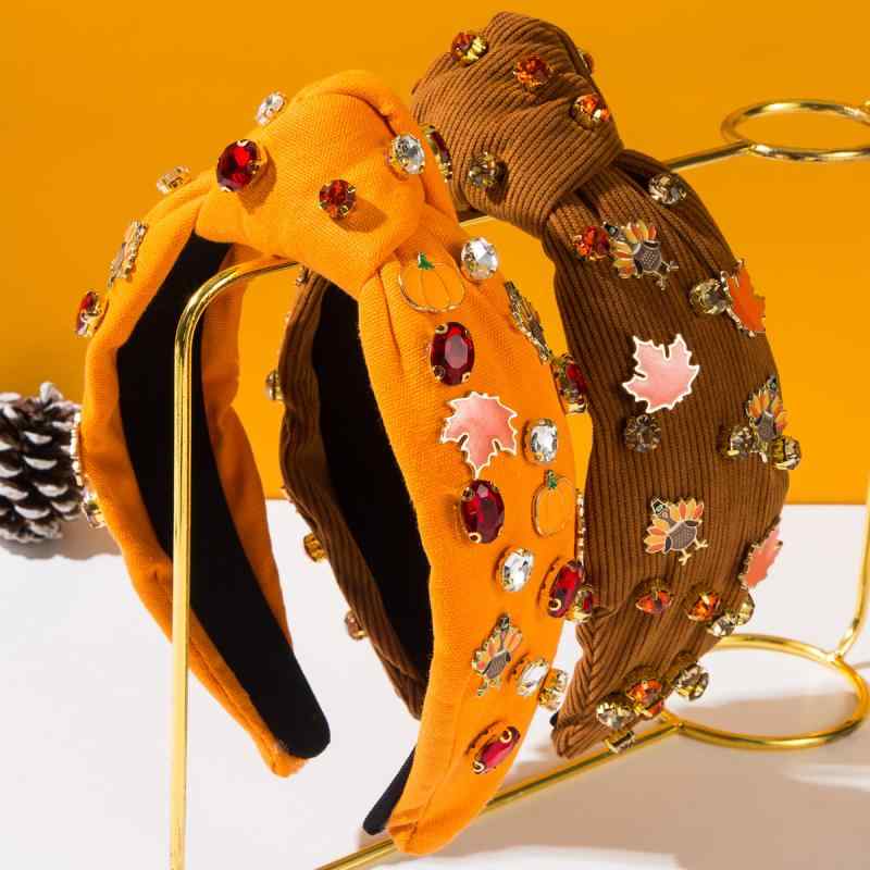 カチューシャ レディース ヘアアクセサリー ヘッドバンド 感謝祭 楓 メープルリーフ 七面鳥 合金 ラインストーン ジルコニア オレンジ 秋冬 欧米風 ファッション おしゃれ かわいい 髪留め 髪飾り 華やか パーティー イベント 撮影 小道具 大