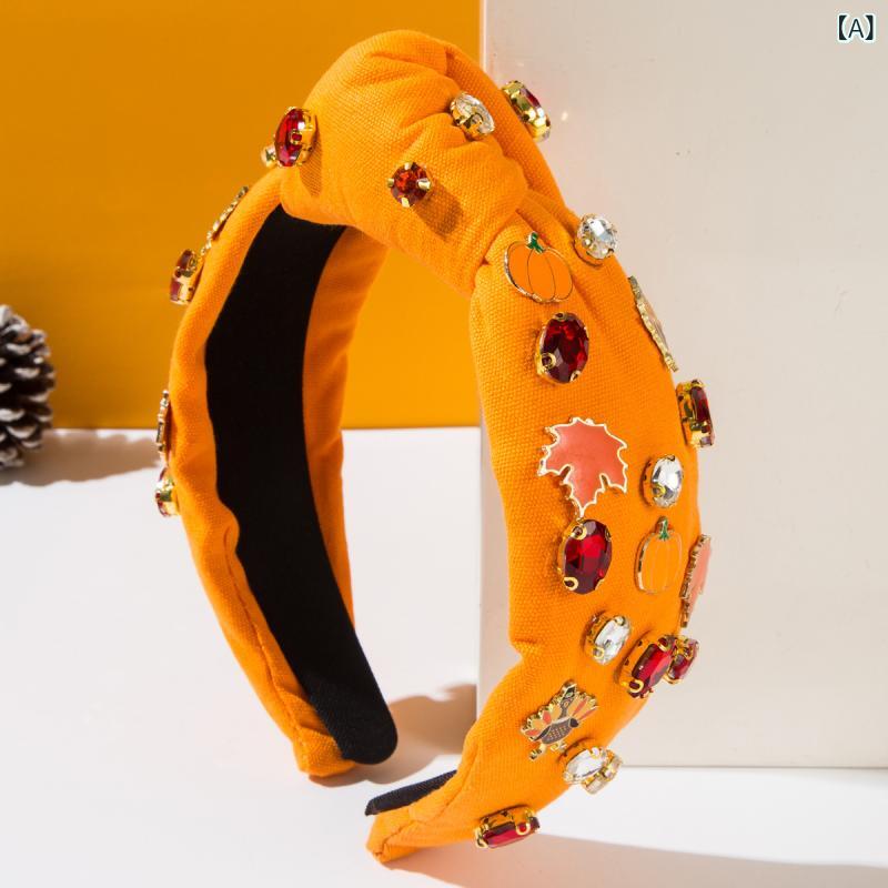 フロントップ楽天市場店のカチューシャ レディース ヘアアクセサリー ヘッドバンド 感謝祭 楓 メープルリーフ 七面鳥 合金 ラインストーン ジルコニア オレンジ 秋冬 欧米風 ファッション おしゃれ かわいい 髪留め 髪飾り 華やか パーティー イベント 撮影 小道具 大｜アングル2