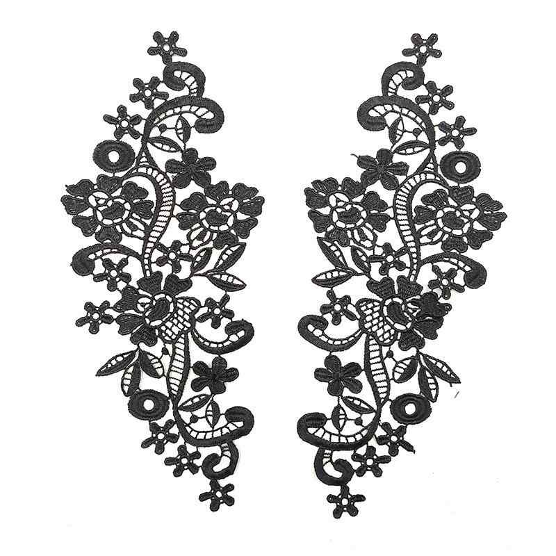 ケミカルレース レディース 女の子 つけ襟 刺繍 水溶性 左右セット 3D 立体 透かし彫り 花柄 モチーフ 手芸 ポリエステル 素材 飾り ハンドメイド パーツ ドレス ワンピース 子供服 白 黒 高級感 上品