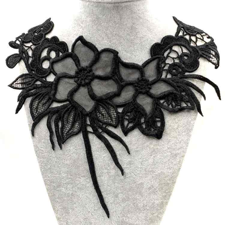 付け襟 レディース ケミカルレース 刺繍 水溶性 透かし彫り オーガンジー 黒 白 フォーマル 結婚式 パーティー ママコーデ 40代 ハンドメイド 手芸 素材 資材 パーツ 高級感 エレガント 上品 モチーフ 光沢 ポリエステル
