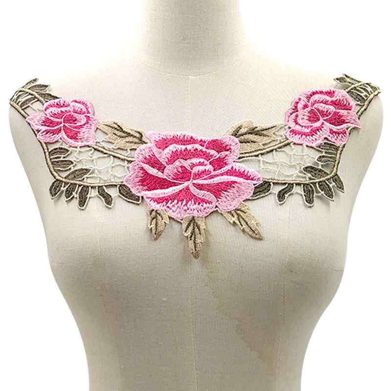 つけ襟 レディース 立体刺繍 透かし彫り ブローチ コサージュ カラフル 高級感 先染め ハンドメイド 手芸 材料 パーツ DIY ポリエステル ケミカルレース フォーマル ドレス ワンピース 40代 花 フラワー モチーフ 胸飾り