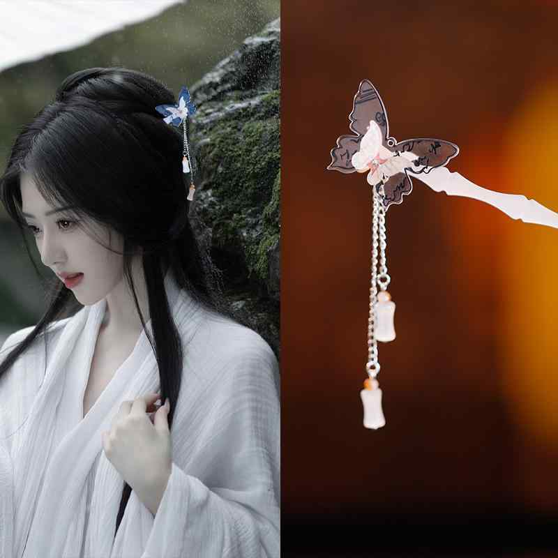 かんざし レディース 髪飾り ヘアアクセサリー 蝶 花 モチーフ アセテート 中華風 ...