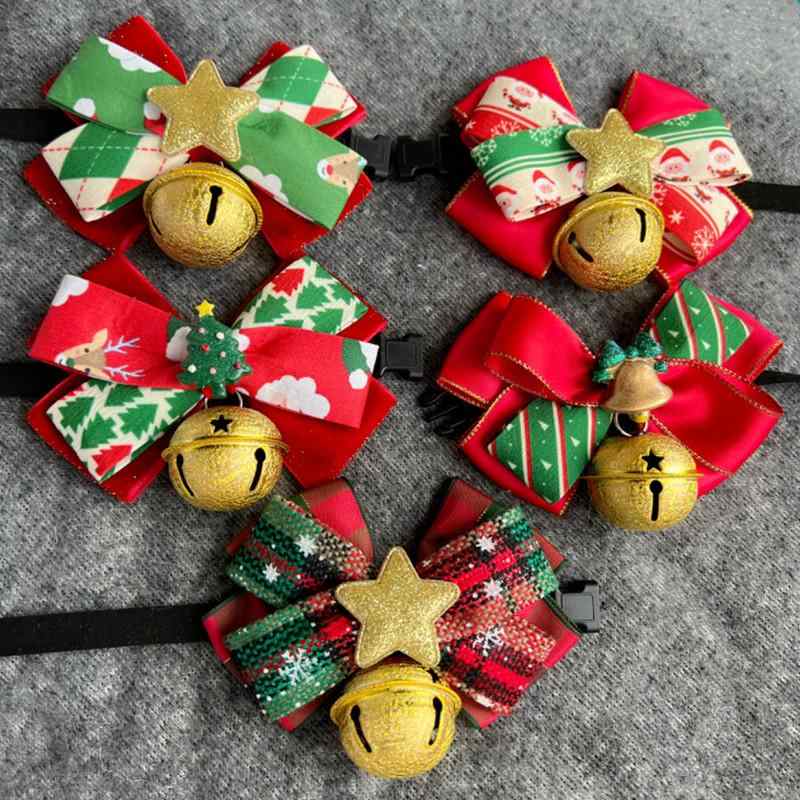 ペット 首輪 男の子 女の子 クリスマス 蝶ネクタイ チョーカー アクセサリー 撮影用 かわいい 小型 中型 大型 柴犬 コーギー プードル 猫 秋冬 コットン ポリエステル レッド グリーン ゴールド リボン