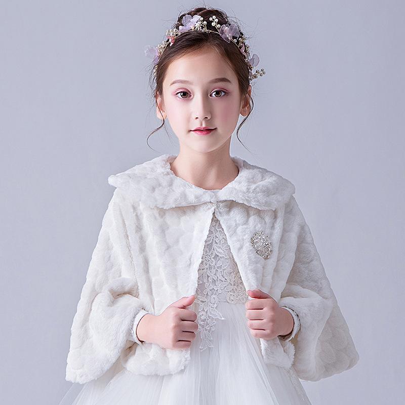 ケープ 女の子 子供 ポンチョ マント ショール 秋冬 白 裏起毛 厚手 羽織り アウター プリンセス かわいい ドレス用 結婚式 発表会 パーティー 防寒 あったか ボア フリース 無地 ポリエステル ボタン