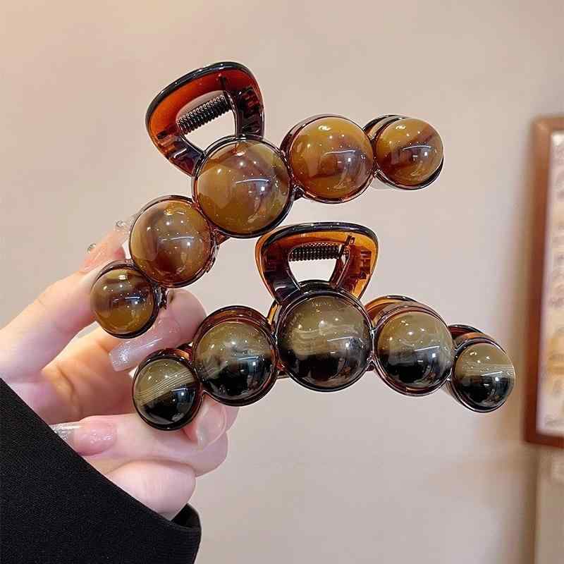 乐天商城 - バンスクリップ レディース ヘアアクセサリー 琥珀 ビーズ 大きいサイズ 落ち着いた 上品 まとめ髪 ハンドメイド ラグジュアリー 高級感 春夏 通勤 オフィス 普段使い かわいい クリア ブラウン シャンパン 茶