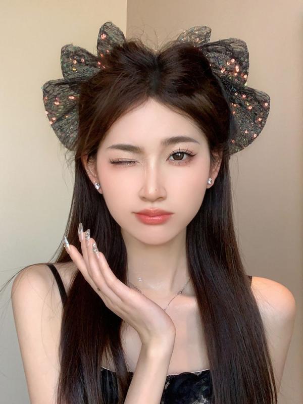 Hair Clips - ヘアクリップ レディース バレッタ 髪留め スパンコール 魚の鱗モチーフ 雲 ビッグリボン 上品 華やか 個性的 春夏 普段使い パーティー 結婚式 二次会 黒 白 バイオレット 大人かわいい