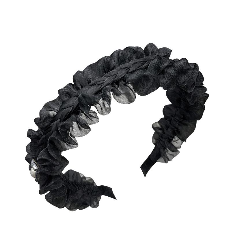 カチューシャ レディース ヘアバンド チュール メッシュ 髪留め アクセサリー 春夏 洗顔 お出かけ 通勤 高級感 おしゃれ 上品 大人かわいい ハンドメイド 布製 ブラック 飾り ヘッドドレス ファッション小物