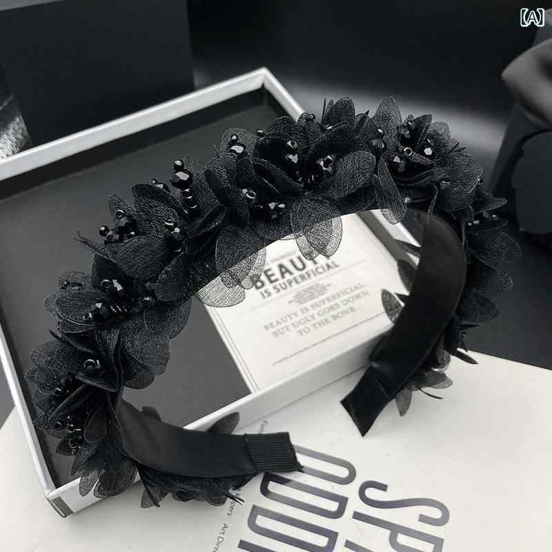 フロントップ楽天市場店のカチューシャ レディース ビーズ 黒水晶 プリンセス風 小顔効果 ファッション デイリー 普段使い 通勤 洗顔 ヘアアクセサリー 髪留め 秋冬 ハンドメイド 高級感 オフィスカジュアル 上品 エレガント ヘッドバンド｜アングル2