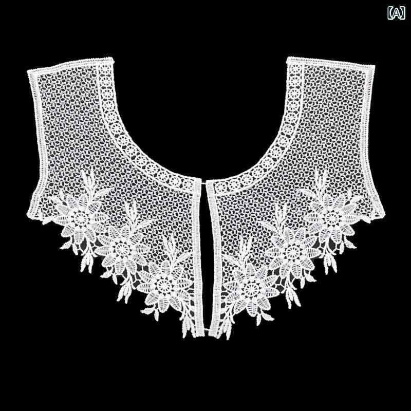 付け襟 レディース レース 刺繍 花柄 フラワー 再生繊維 ポリエステル ホワイト 白...