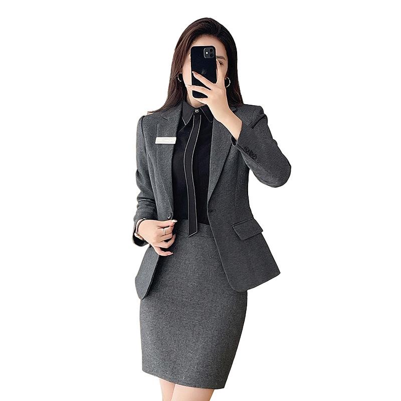 Other - スーツ レディース セットアップ テーラードジャケット パンツ スカート ブラウス ブルー ブラック グレー 事務服 接客 ビジネス 秋冬 ポリエステル 高級感 上品 エレガント 長袖 洗える 30代 ボトムス