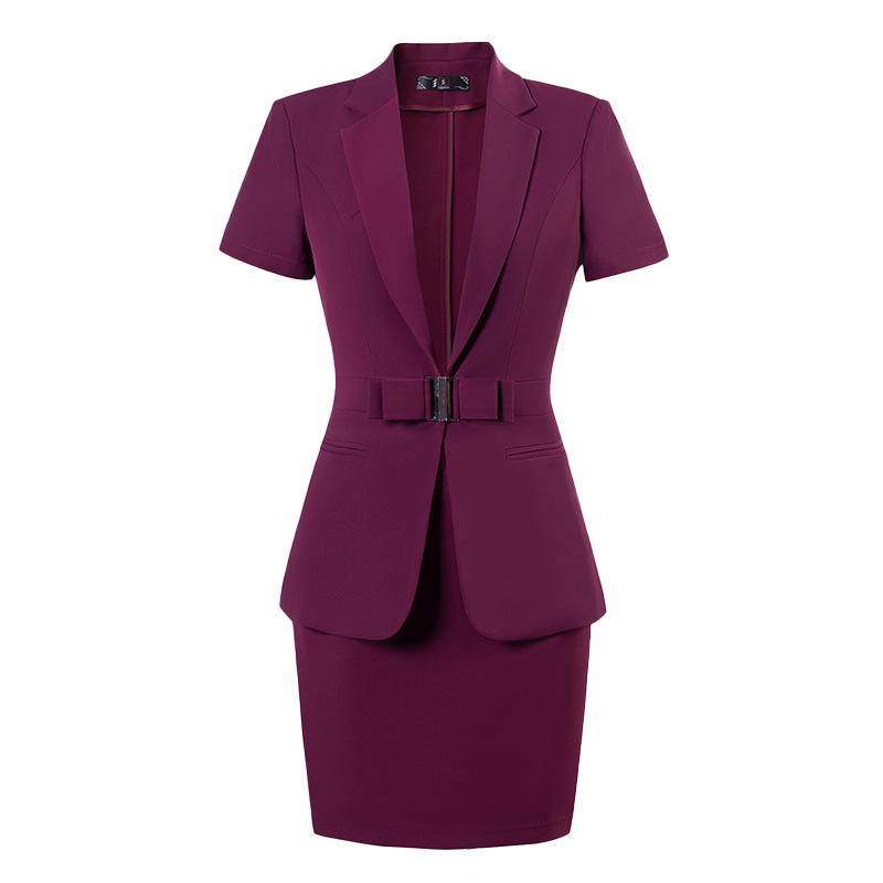 Skirt Suits - スーツ レディース セットアップ 上下セット ジャケット タイトスカート 半袖 三分袖 春夏 受付 接客 司会者 事務服 制服 オフィス フォーマル エレガント 高級感 ポリエステル ショート丈 ホワイト ブラック オレンジ