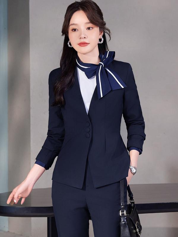 セットアップ レディース スーツ 長袖 ジャケット パンツ スカート シャツ 事務服 制服 接客 受付 ホテル フォーマル ビジネス スリム ストレッチ ポリエステル 高級感 ブラック ネイビー 秋冬 40代