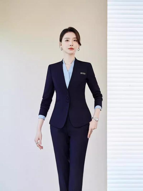 Suits For Job Interviews - ジャケット レディース 秋冬 セットアップ テーラード 事務服 制服 通勤 ホテル 接客 フォーマル ブラック ブルー パンツスーツ スカート シャツ ポリエステル 高級感 きれいめ エレガント 長袖 ビジネス