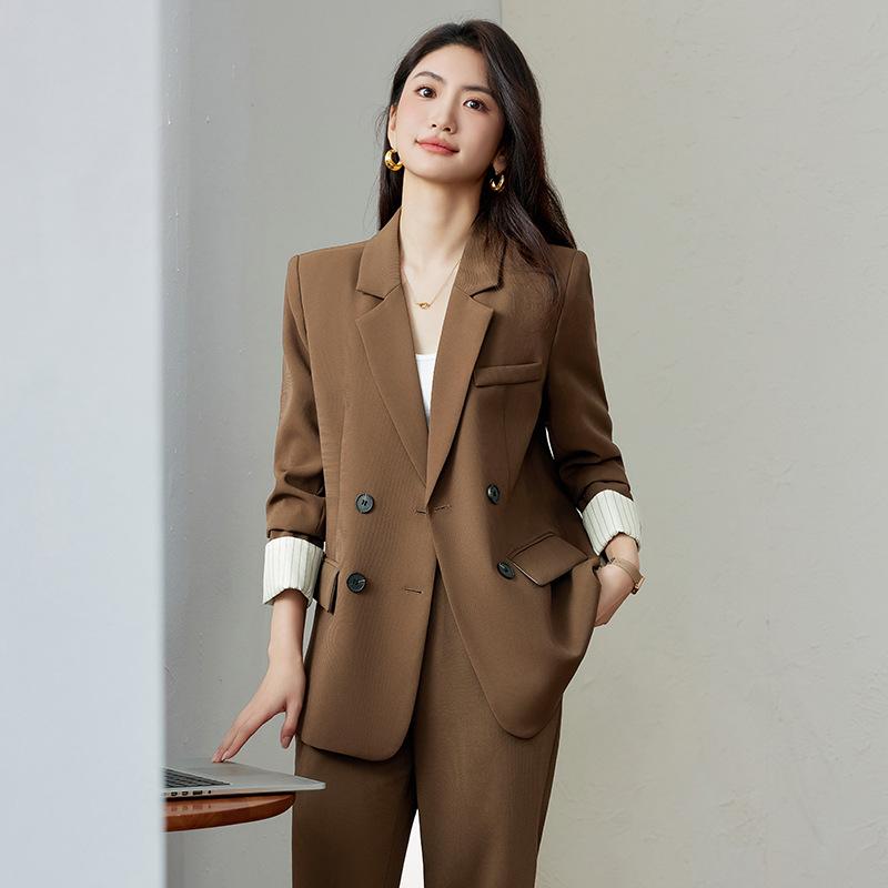 Skirt Suits - スーツ レディース セットアップ テーラードジャケット 春秋 高級感 ビジネス 通勤 フォーマル エレガント 上品 きれいめ カジュアル 事務服 長袖 ロングパンツ ポリエステル ストレッチ ブラウン ベージュ ブラック ボタン