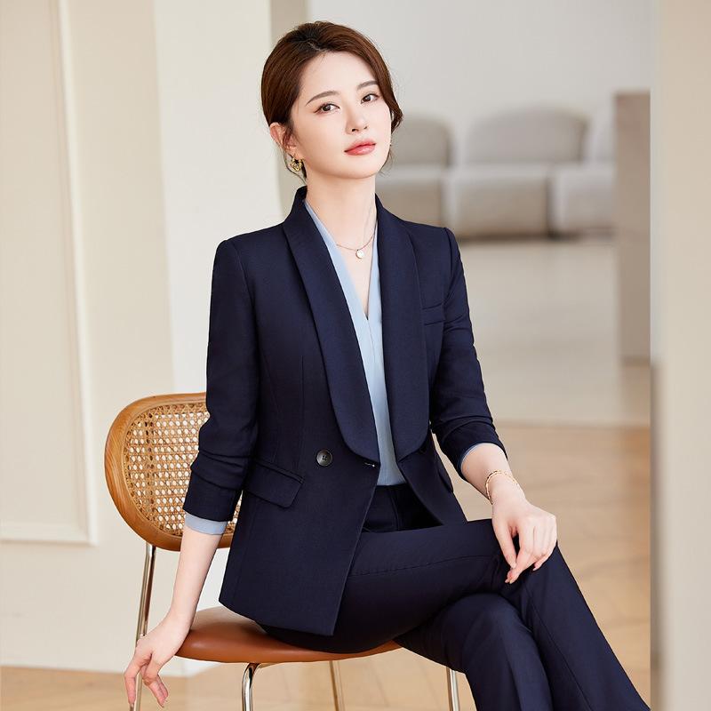 セットアップ レディース スーツ テーラードジャケット パンツ スカート 通勤 事務服 ホテル 秋冬 長袖 高級感 上品 ポリエステル レーヨン ブラック ブルー
