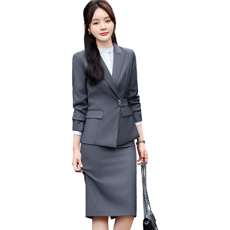 Skirt Suits - スーツ レディース セットアップ 春秋 ジャケット スカート パンツ 上下セット フォーマル 制服 司会 冠婚葬祭 礼服 上品 高級感 エレガント 長袖 ポリエステル レーヨン ブラック グレー ネイビー 40代