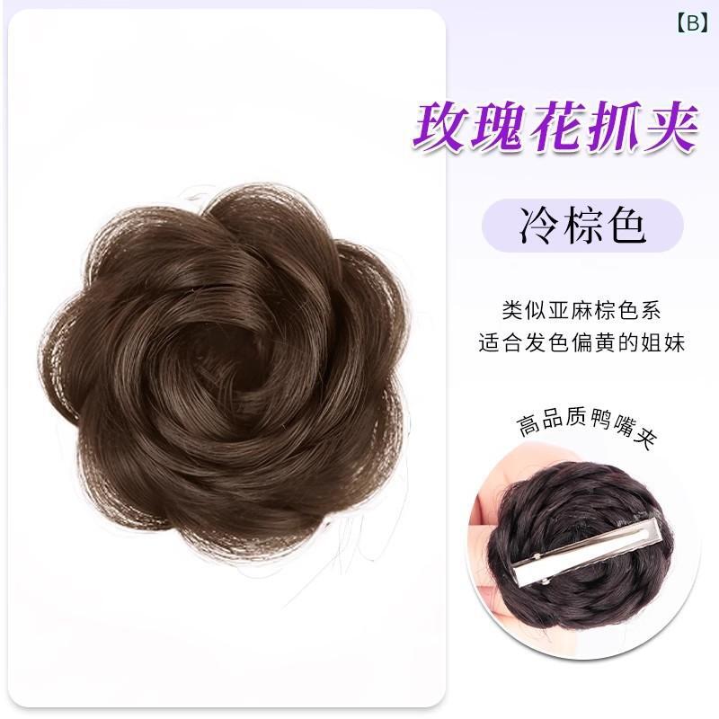 フロントップ楽天市場店のお団子ウィッグ メンズ レディース つけ毛 ポイント エクステ シュシュ ヘアピース シニヨン 髪飾り ローズ 編み込み 韓国 耐熱ファイバー 自然 こなれ感 かわいい ブラウンブラック アッシュ 普段使い 結婚式｜アングル3