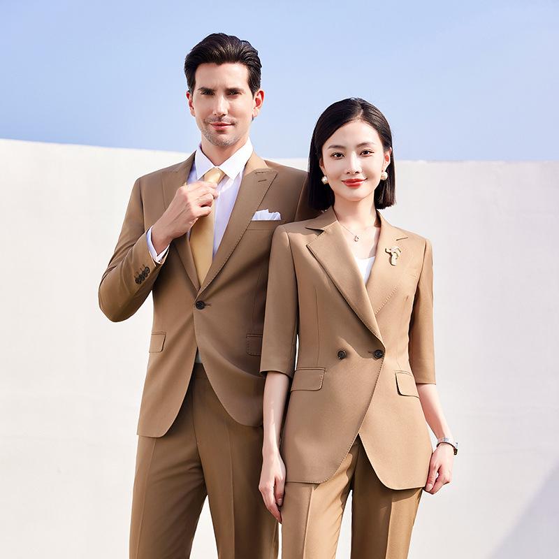 Rakuten - セットアップ レディース メンズ スーツ テーラードジャケット パンツスーツ 上下セット 事務服 通勤 オフィス フォーマル 礼服 春夏 5分袖 半袖 薄手 軽量 高級感 上品 清楚 きれいめ 大人 カジュアル ポリエステル レーヨン カーキ ブルーグレ
