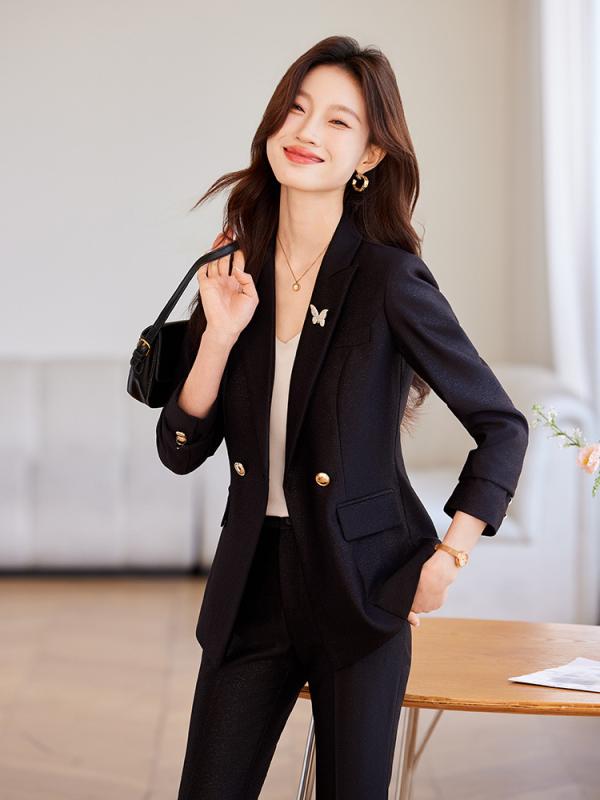 スーツ レディース セットアップ パンツスーツ テーラードジャケット 事務服 通勤 フォーマル 春夏 無地 スリム 痩せ見え ブラック ピンク ベージュ ポリエステル シワになりにくい ダブル ボタン 高級感 上品 きれいめ