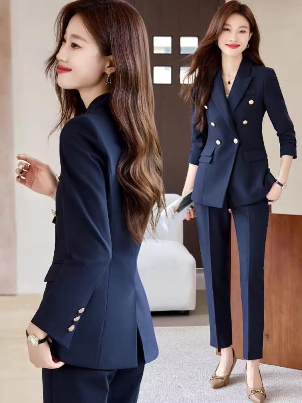 スーツ レディース セットアップ 春秋 ネイビー ブラック グレー 事務服 ビジネス 通勤 2点セット 長袖 ロング丈 高級感 オフィス フォーマル 礼服 きれいめ テーラードジャケット スラックス タイトスカート パンツ ポリエステル 無地 大