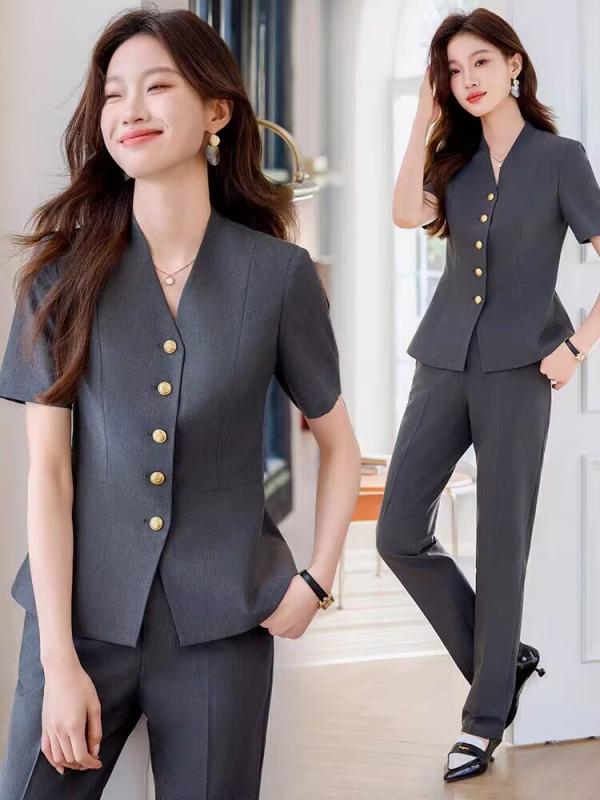 セットアップ レディース スーツ 春夏 半袖 スカート パンツ 通勤 オフィス ビジネス 事務服 仕事着 テーラードジャケット 上下 ポリエステル 涼しい きれいめ 上品 高級感 ブラック グレー ネイビー 膝丈