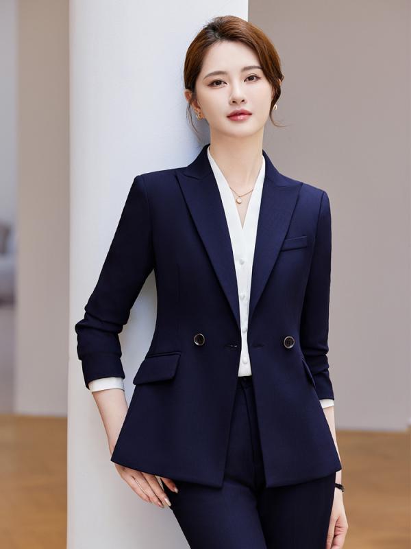 Pants Suit - スーツ レディース セットアップ テーラードジャケット パンツ ズボン スカート 2点 事務服 通勤 面接 ビジネス ポリエステル 長袖 ボタン 上品 エレガント 高級感 大きいサイズ ブラック ダークグレー ブルー 秋冬