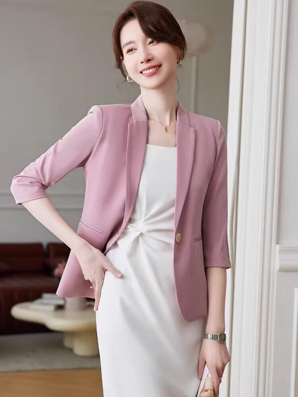 Suits For Job Interviews - ワンピース レディース 春夏 セットアップ 2点セット スーツ テーラードジャケット 七分袖 ミモレ丈 ビジネス 通勤 オフィス 事務服 小さいサイズ 大きいサイズ 高級感 きれいめ 上品 ピンク ブラック ネイビー
