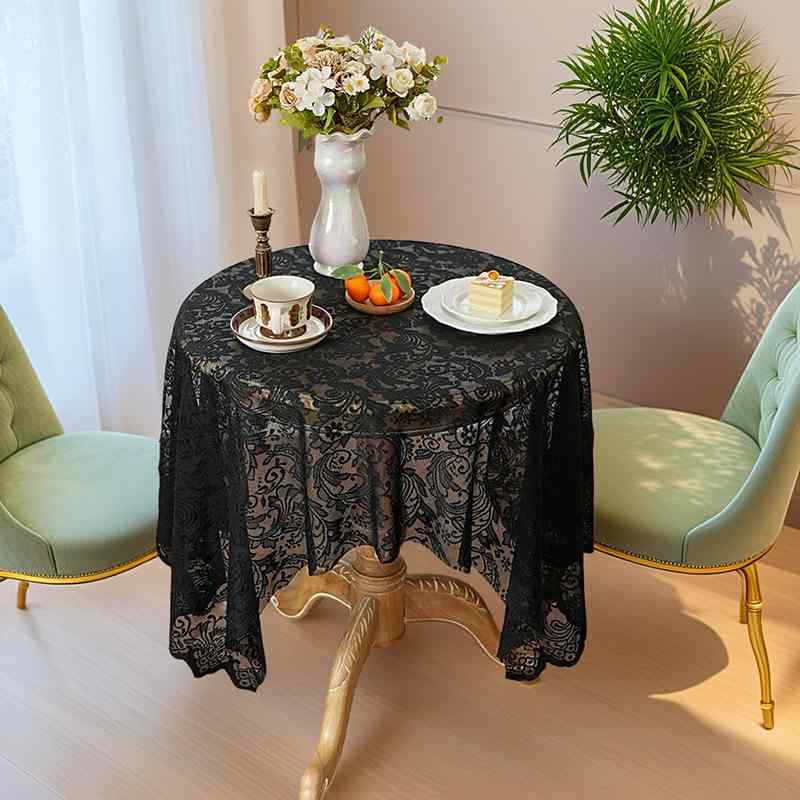 テーブルクロス 高級感 フレンチスタイル レース 透かし彫り 花柄 長方形 マルチカバー 敷物 インテリア おしゃれ かわいい クラシック アンティーク調 ダイニング リビング カフェ アイボリー 白 黒 ポリエステル