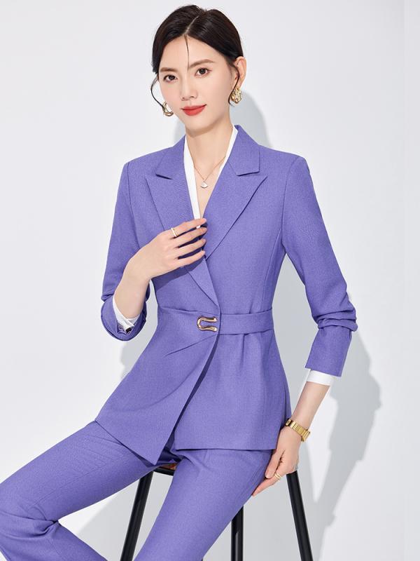 スーツ レディース セットアップ 秋冬 通勤 面接 事務服 テーラードジャケット ロングパンツ スラックス 上品 エレガント 高級感 白 紫 ローズピンク 長袖 無地 ポリエステル 伸縮性 ボタン ストレッチ
