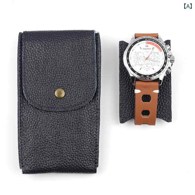 Watch Band, Belt - 腕時計ケース メンズ レディース レザー レザー ウォッチポーチ 収納袋 保護カバー 旅行 出張用 高級感 傷防止 コンパクト 軽量 シンプル 柔らかい クッション性 耐衝撃 ブラック ブラウン ブルー オールシーズン 持ち運び おしゃれ