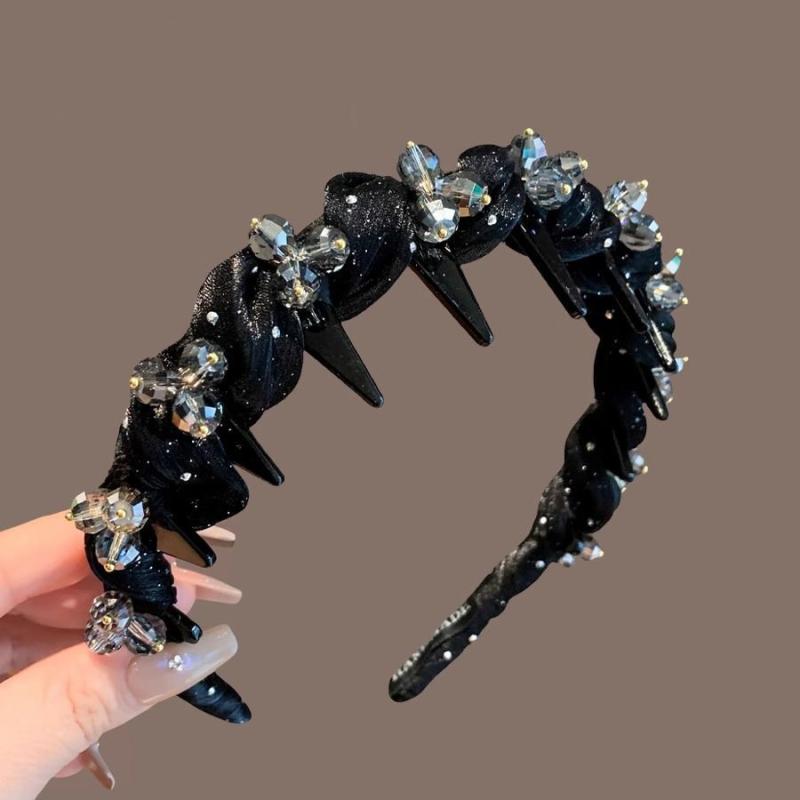 カチューシャ レディース ヘアアクセサリー 髪飾り クリスタル 高級感 ボリューム 滑り止め くし ビーズ ラインストーン ハンドメイド かわいい エレガント ブラック グレー 上品 普段使い パーティー お呼ばれ 春夏