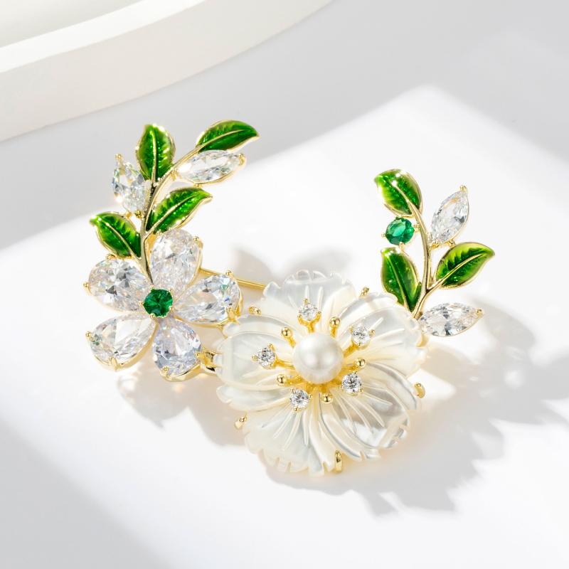 Brooches - ブローチ レディース コサージュ ピン 花 梅 フラワー 天然シェル 貝殻 銅製 ヴィンテージ風 宮廷 クラシカル ナチュラル 上品 エレガント 高級感 おしゃれ かわいい 個性的 フォーマル 結婚式 パーティー 秋冬