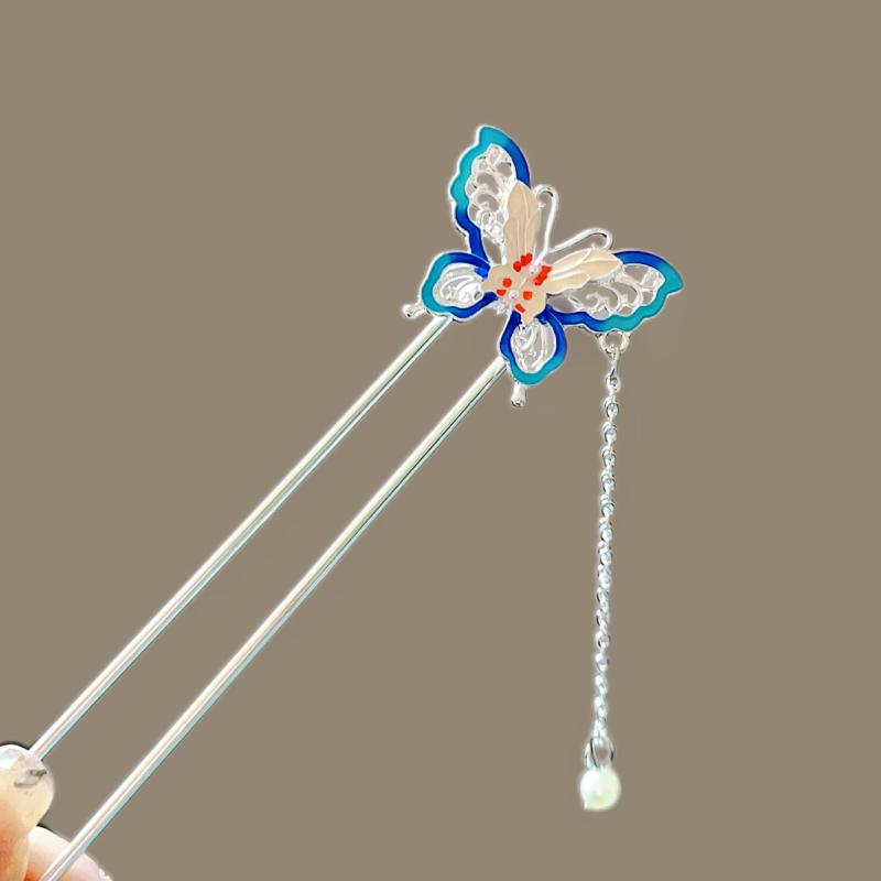 かんざし レディース ヘアアクセサリー U字型 蝶 バタフライ 高級感 グラデーション レトロ 浴衣 着物 揺れる 合金 電気メッキ加工 アップスタイル 結婚式 春夏 上品 髪飾り