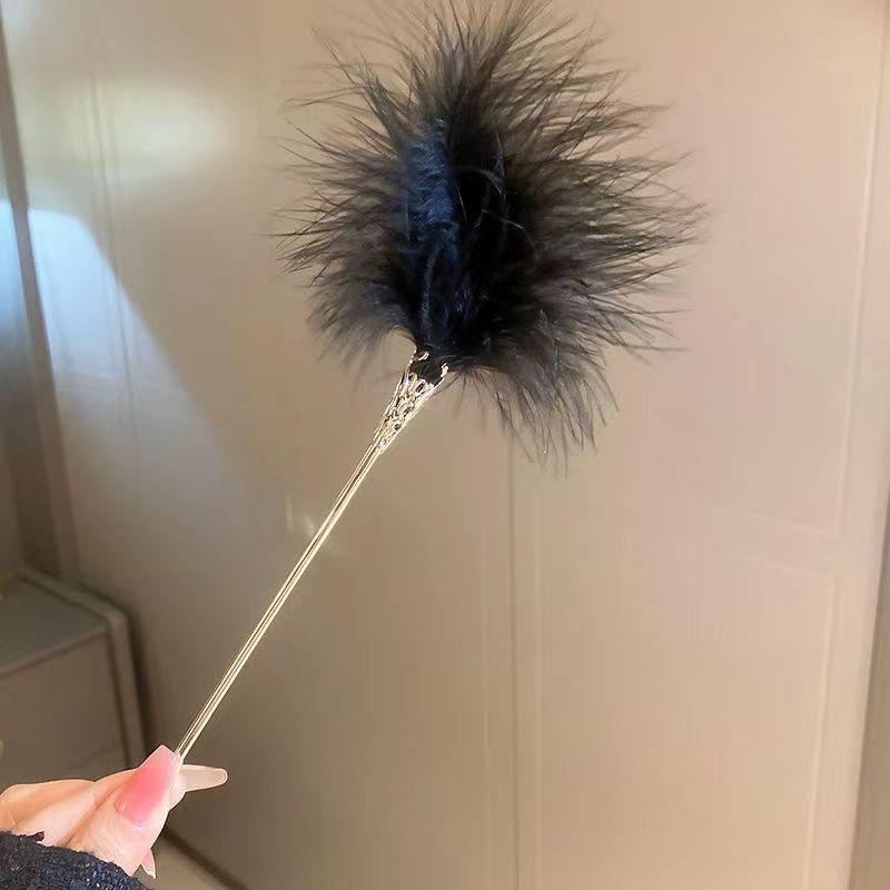かんざし レディース 簪 ヘアアクセサリー 秋冬 チャイナドレス 和装 成人式 羽毛 フェザー 高級感 幻想的 上品 エレガント レトロ ヴィンテージ風 ハンドメイド まとめ髪 夜会巻き 合金 華やか 白 黒