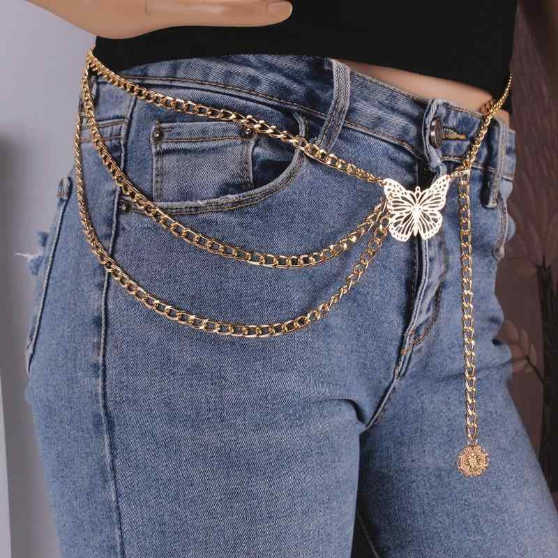 ウエストチェーン レディース ボディ パンツ アクセサリー 蝶 バタフライ フリンジ タッセル 多層 レイヤード ヒップホップ 欧米風 個性的 おしゃれ かわいい メタル 合金 ゴールド シルバー オールシーズン 普段使い