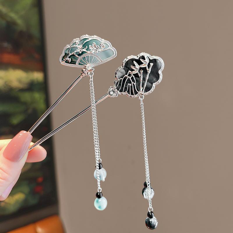 ・カテゴリ: ヘアアクセサリー・スタイル: レトロ・素材: 金属・形状: 水滴型・加工方法: 焼き付け塗装・おすすめの用途: 誕生日、旅行記念・カラー: ミラー扇子ブラック、ミラー屏風ブラック