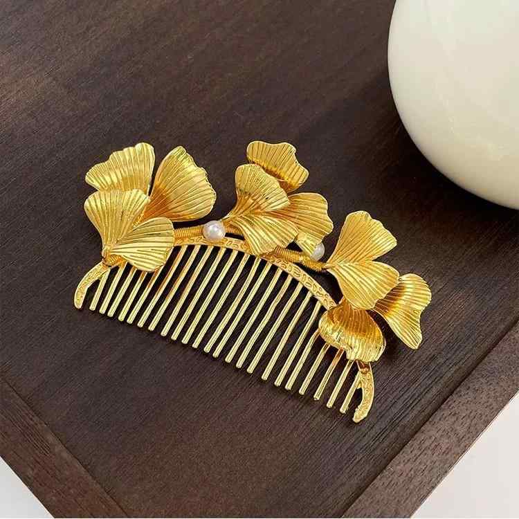 かんざし レディース ピアス 髪飾り ヘアアクセサリー ヘアピン イチョウ 葉 モチーフ ゴールド 金 銅製 電気メッキ加工 中華風 和装 浴衣 結婚式 高級感 上品 エレガント 揺れる まとめ髪 春夏