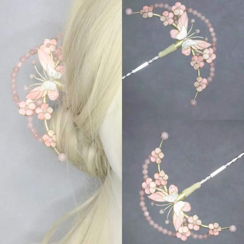 ・カテゴリ: ヘアアクセサリー・スタイル: 中華風・素材: 合金・: リボン・仕様: ハンドメイド・カラー展開: ピンク、ブルー・モチーフ: 蝶