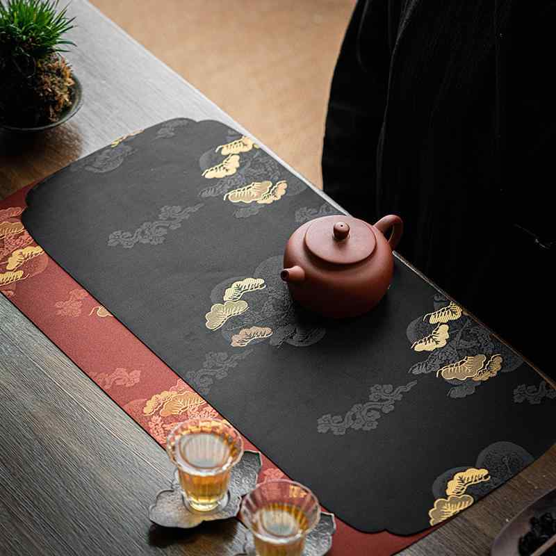 茶席 ティーマット テーブルランナー 綿麻 コットンリネン 和柄 モダン 禅 ジャガード 刺しゅう 飾り布 高級感 断熱 耐久 キッチン 雑貨 インテリア 普段使い 法事 会合 卓上 レッド グリーン グレー