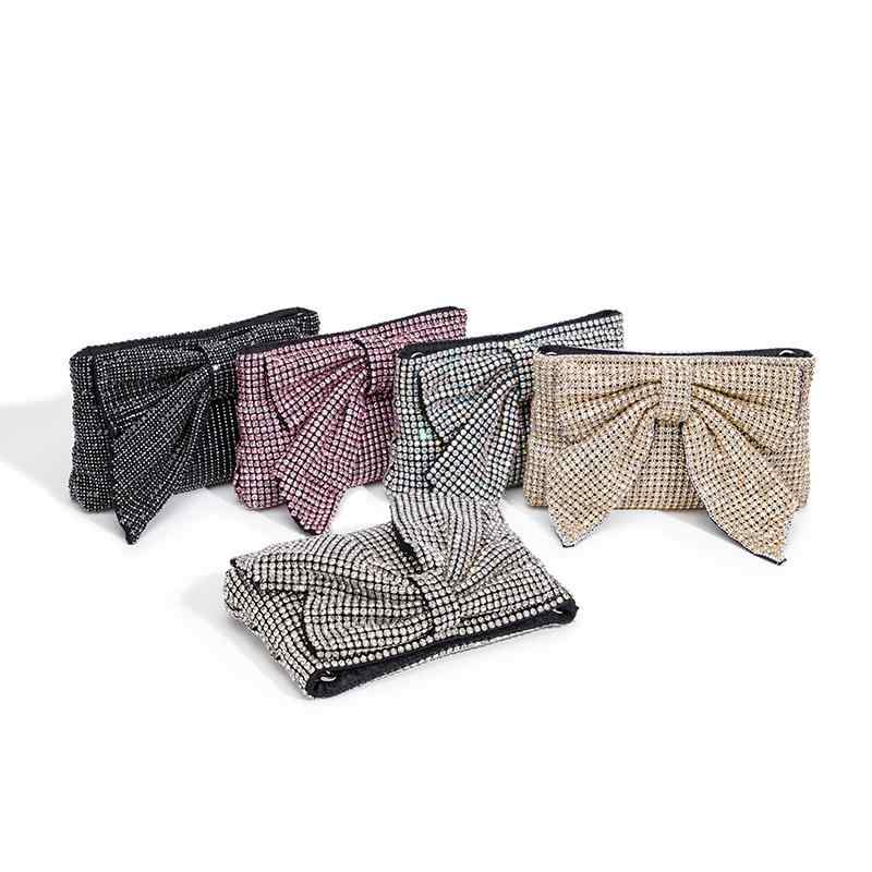 バッグ レディース 鞄 パーティー クラッチ ショルダー リボン ラインストーン ビジュー キラキラ 高級感 結婚式 二次会 お呼ばれ 斜めがけ コンパクト アクリル マグネット ボタン 秋冬 シルバー ブラック ゴールド
