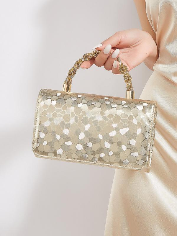 ハンドバッグ レディース パーティー クラッチ 結婚式 披露宴 鞄 カバン 高級感 おしゃれ 上品 キラキラ スパンコール ラインストーン ビジュー ゴールド 春夏 オーバル型 マグネット 華やか エレガント フェミニン