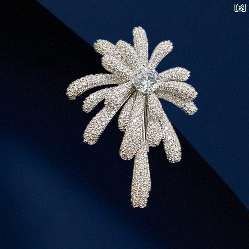 フロントップ楽天市場店のブローチ レディース コサージュ ピン アクセサリー 花火 ジルコニア 高級感 エレガント 華やか 電気メッキ ゴールド シルバー 結婚式 パーティー 通勤 フォーマル カジュアル 記念日 贈り物 ギフト おしゃれ｜アングル3